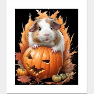 Cute Halloween Guinea Pig With Pumpkin Funny Halloween Gifts For Guinea Pigs Lover Posters and Art